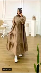 ZIVHA FASHION-KIRANIA MIDI DRESS KOREA BURGUNDY BAHAN KATUN TWILL PREMIUM SIZE L XL XXL JUMBO