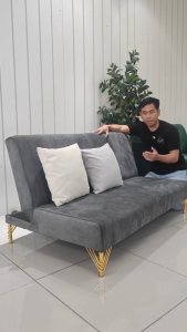 🛋️Kenzzo : Yatomi Royal Velvet Luxury Foldable Sofa Bed with Gold Legs (2 / 3 / 4 Seater) – Free Installation (SG)
