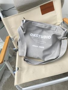 OK Original Niche Design Idle Style Crossbody Canvas Bag Light Gray Boys and Girls Single-Shoulder Bag Large Capacity Schoolbag