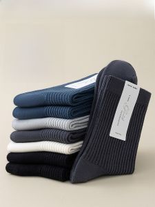 Cotton Socks Mens Pure Cotton Mid-Calf Length Socks Sweat Absorbing and Deodorant Spring and Autumn Business Men Black and White Winter Stockings