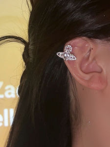 Elegant Saturn Ear Cuff Diamond Heart Fairy Style No Piercing Required Womens Fashion Jewelry Clip-On Earrings