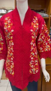 1458 kebaya alexuez bordir benang mas timbul kombinaasi brukat tebal premium merah cabe