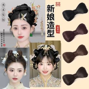 New Chinese Xiuhe Bridal Style Bows Chignon Full Hair Head Back Area Chinese Style Wedding Hair Accessories Bun
