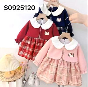 Dreas Anak Perempuan Usia 1-4 Tahun Gaun Anak Perempuan Pakaian Anak Perempuan dengan Desain Karakter Lucu dan Motif Kotak-kotak