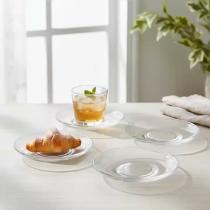 Set 6 Đĩa Thủy Tinh Tròn Trong Suốt Đa Năng Đĩa Bánh Ngọt Nhỏ Đĩa Tròn D13.4cm - Đĩa Phụ Kiện Trà Đạo Cao Cấp