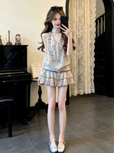 LIRUSHAN | Đầm Ngắn Quai Dễ Thương Đính Chấm Bi Pháp Mùa Hè