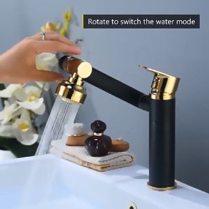 [ Mẫu Mới ] Vòi lavabo nóng lạnh vòi rửa mặt inox 304 thân cao sơn tĩnh điện đen vàng cao cấp xoay 720 độ thông minh