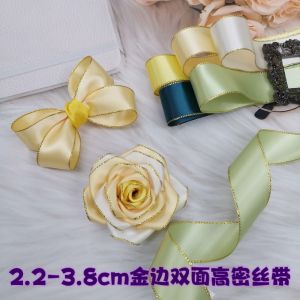 Double-Sided Polyester Ribbon with Gold Thread Edge DIY Materials for Hair Accessories Lolita Butterfly Knots Home Decor