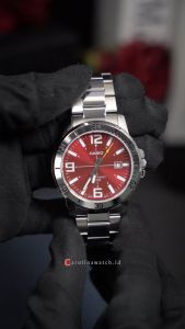 Jam Tangan Pria Casio Sporty MTP-VD01D-4B Red Dial Silver Stainless Steel Band
