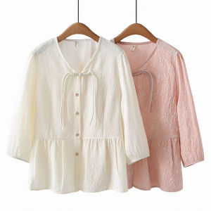 300 pound plus size Chinese style shirt for women | Summer loose printed jacquard top | Chinese style button down shirt