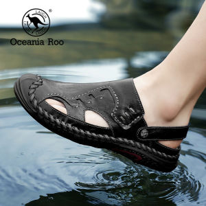 Genuine Leather Sandals for Men Summer Outdoor Beachwear Slip-On Driving Work Anti-Slip Hollow out Design Casual Flats