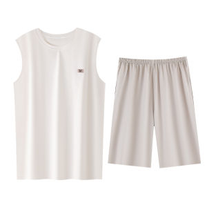 Miiow | Mens 100% Pure Cotton Summer Lightweight Short Sleeve Sleepwear Set Catman Home Clothes Thin Pants Short Shorts Outdoor Wear