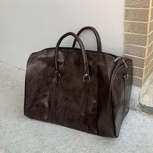 Satchel Leather Luggage Bag Men Large Capacity Workout Travel Bag Retro Textured Pu K-style Womens Hand Carrying Boarding Bag