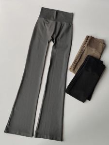 High Waist Seamless Micro Flared Pants Women Solid Color Pure Traceless Straight Leg Trousers Casual Street Style Polyester Fiber