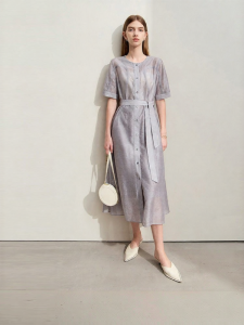 AMII | Summer Elegance Thin Floral Print Straight Full Length Dress With Belt Lining