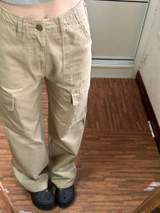 Quần Ống Rộng Cạp Cao Màu Kaki Phong Cách Mỹ Cho Nữ Mùa Xuân Thu Quần Dài Ống Đứng Ôm Sát Cơ Thể