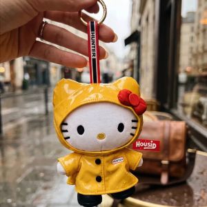 Sanrio | Cute Hello Kitty Plush Keychain Cartoon Yellow Raincoat KT Cat Stuffed Toys Dopamine Unique Backpack Doll Pendant Perfect Gifts