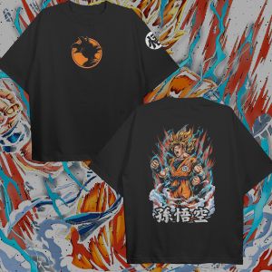 Bandai | Dragon Ball Z Son Goku T-Shirt Men Anime Super Saiyan Graphic Tee Japanese Manga Streetwear Short Sleeve Oversized Top