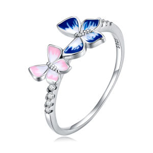 BAMOER 925 Sterling Silver Butterfly Ring For Women CZ Crystals Anniversary Birthday Fashion Jewelry Gifts SCR866
