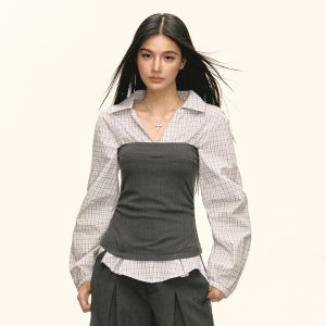 Ariseism | American Style Checkered Splicing Two-Piece Illusion Set
