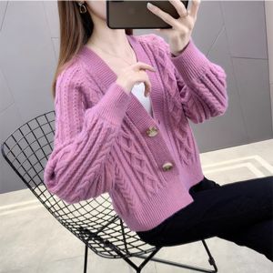 This Year New Cardigan Sweater Women Loose High Waist Petite Soft Glutinous Outer Wear Knitting Coat Short Plait Cardigan