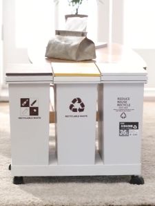 ถังขยะคัดแยก ถังขยะแบบแยกประเภทพร้อมล้อเข็น ถังขยะในครัว 🚩พร้อมส่ง🚩