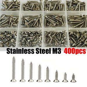 400-piece M3 stainless steel self-tapping screw set wood locking screws home maintenance installation locking wood and metal.
