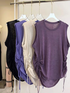 Drawstring Running Tank Top Thin Loose Sleeveless Quick Dry Summer Yoga Fitness Sportswear Polyester Fiber Womens H-Shape Vest