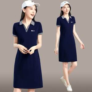 Summer New Arrival Casual Slim Looking Loose Short Sleeve Straight Skirt Plus Size Summer Clothes Mid-Length T-shirt Lapel Dress