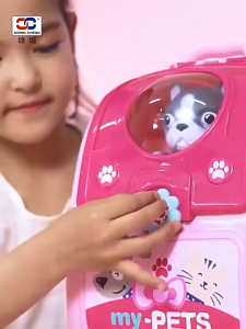[MQLITTLESHOP] Kids Pet Cat Travel Carrier Bag Toy Backpack Bag Pretend Play Cat Dog Grooming Toy Set Groomer Set