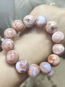 LITTLE D PINK FLOWER AGATE NATURAL CRYSTAL BRACELET 12MM -15MM. Natural Crystal with some Nature Druzy Holes on Beads.