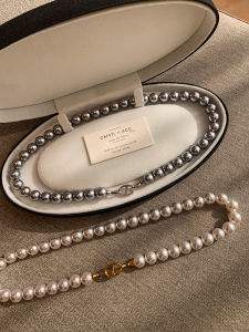 Aurora Pearl Womens Sweater Necklace Luxury Minimalist High-End round Bead Chain Geometric Pattern Unmounted Fashion Jewelry