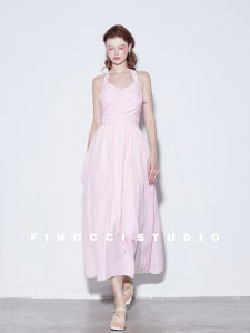 Romantic French Style Striped Dress Finocci Breathable Lightweight Rabbit Ear Knot Elegant Atmosphere Summer ness A-Line Dress