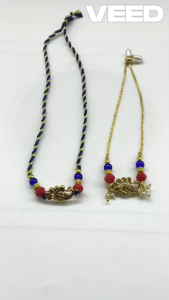 Handcrafted Peacock Rakhi Set with Beaded Lumba Rakhi Blue Green Thread Rakhi for Brother & Bhabhi Raksha Bandhan Gift Pair (Pack of 2 Pcs)