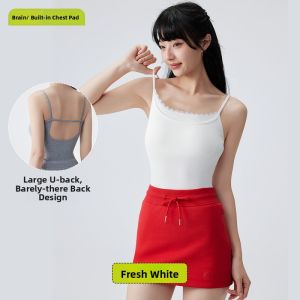 miiow | Womens Lace Camisole Tank Top Cotton Underwear Summer Inner Wear With Chest Pad Anti-Light Base Shirt Versatile Splice Style