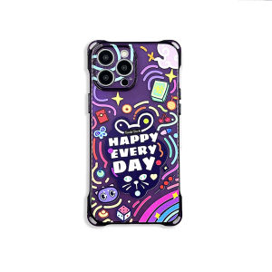 Original Cartoon Phone Case for Apple 16Promax Transparent Anti-Fall Purple 14 Adjustable Lanyard Four Corner Punch Trendy TPU Soft