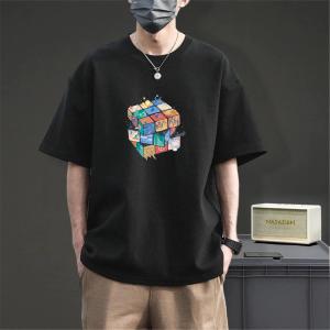 Áo Thun Cotton Nam Tay Ngắn Mùa Hè Phong Cách Mỹ Thường Ngày Thoáng Khí in Họa Tiết Cổ Tròn Dáng Rộng Thời Trang