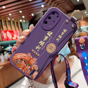 Huawei P40 pro Phone Case New Red Version Soft Silicone Leatherette Crossbody Wrist Strap Full Cover Anti-Fall Protective Shell for Women Couples