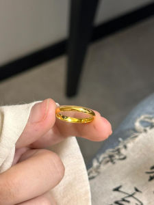 18K Gold Non-Fading Simple Design Solid Circle Ball Surface Ring Stylish Fashionable Titanium Steel Ring for Women