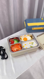 304 stainless steel electric heating insulated lunch box with large capacity compartments.