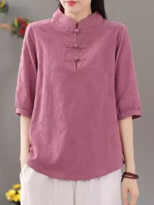 HUAXUNRAN | Cotton Linen Loose Summer Top for Middle-aged Women