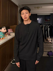 Áo Thun Dài Tay Rộng Rãi Cổ Henry Dành Cho Nam Áo Thun Lót Lông Cừu Phong Cách Mỹ Thời Trang Mùa Đông Ấm Áp