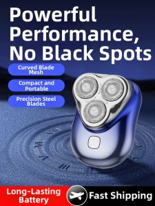 Electric Shaver Triple Blade Mens Manual Mini Travel Magnetic Absorption Water Washable Beard Razor 1307T New Model