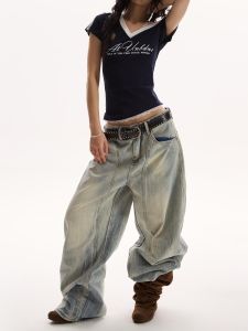 VATTY | Quần Jeans Đùi Rộng Phong Cách Retro Mỹ