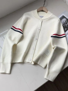 Áo Len Cardigan Dệt Kim Cổ Đứng Hai Tay Màu Tương Phản Phong Cách Hàn Quốc Thường Ngày Cho Nữ Xuân Thu Áo Khoác Ngắn