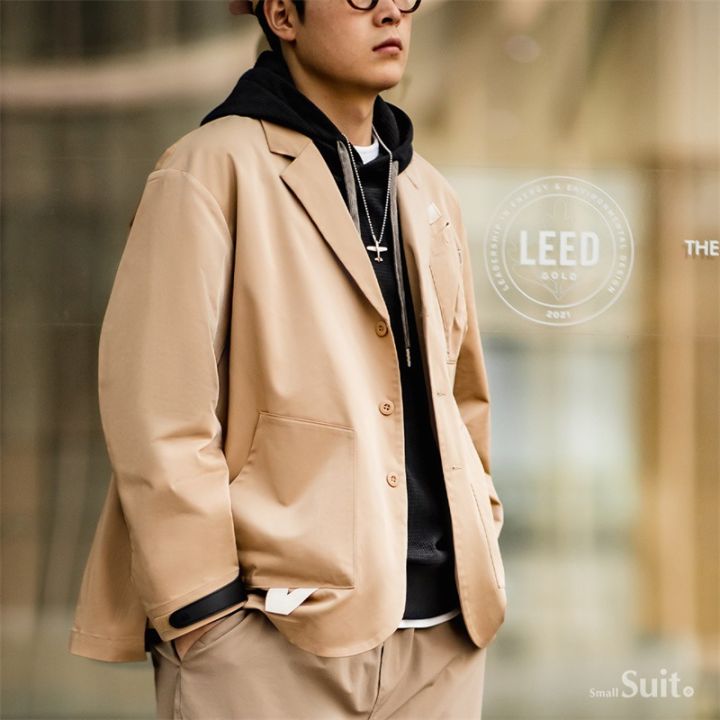 MADEN brand work clothes style men youth mature American casual lapel  collar small suit jacket multi-pocket functional loose party date interview 