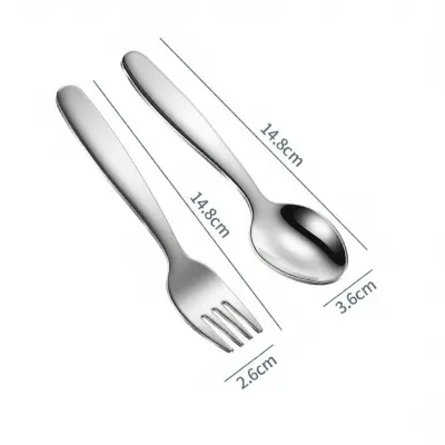 Childrens 304 Stainless Steel Spoon Fork Set Baby Feeding Soup Spoon Dessert Fruit Fork round Design Small Size Dining Utensils