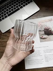 ZEO 260ml Stripe Drinking Glasses Coffee Cup WineWater Milk Drinkware Glass