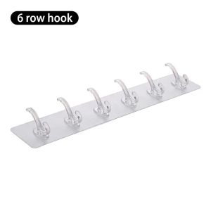 Transparent 6 Row Hooks No Trace Strong Hooks Sticky Rear Row Hooks for Hanging Towels Clothes and Coats Bathroom Accessories