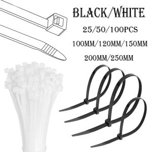 25-100pcs Self-locking Plastic Nylon Tie White/black Zip Wraps Strap Nylon Cable Tie Set Fastening Rings Loop Wire Wrap